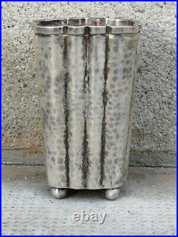 Vase brush pot Bitong métal argenté silverplate bauhaus art déco Chinese