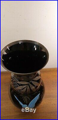 Vase noir inclusion argent Martin pecheur HEM Michel Herman French Art Déco 1930