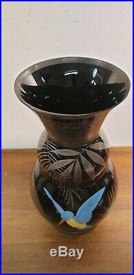 Vase noir inclusion argent Martin pecheur HEM Michel Herman French Art Déco 1930