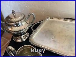 #Yd#Service à thé café en métal argenté plateau sucrier pot à lait model rubans